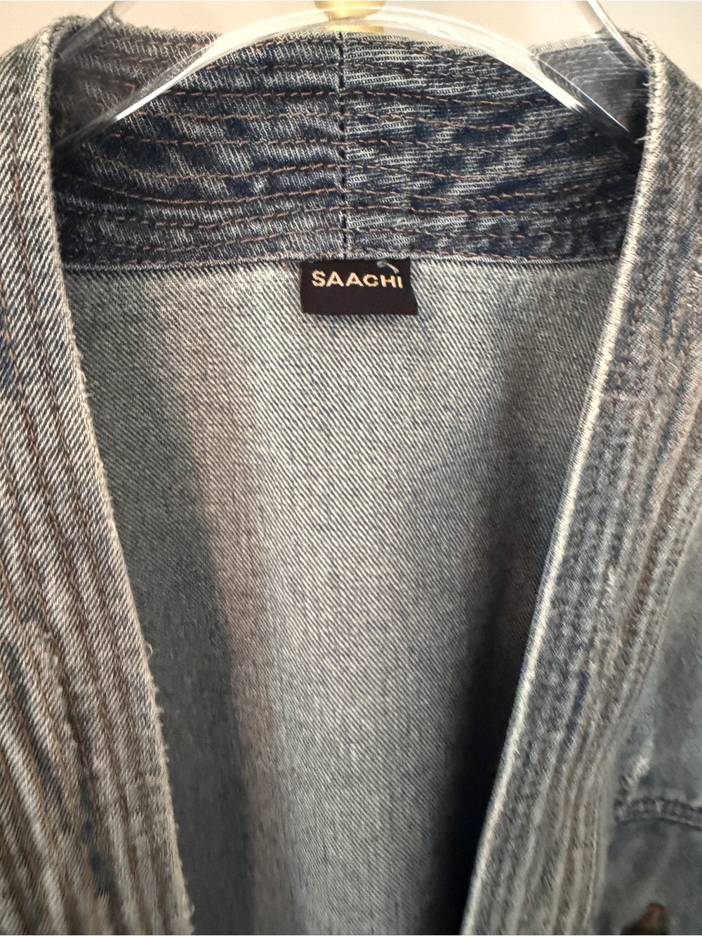 SAACHI Denim-Trim Mixed Knit Cardigan - Picture 5 of 8